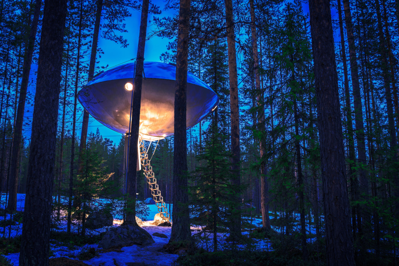 Relax, It’s a Tree Hotel and Not a UFO | Alamy Stock Photo by Ragnar Th Sigurdsson/ARCTIC IMAGES