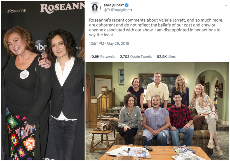 Sara Gilbert Talked About Roseanne Barr’s Tweet | Alamy Stock Photo by CARSEY-WERNER COMPANY/Album & Nicky Nelson/WENN.com & Twitter/@THEsaragilbert