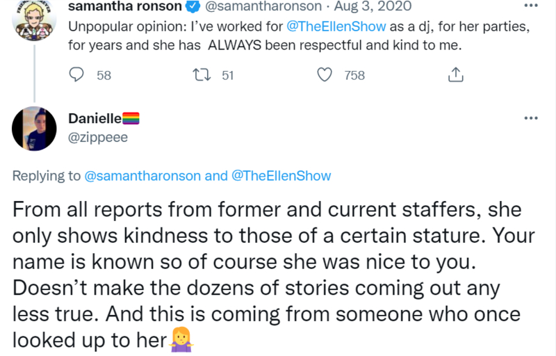 Samantha Ronson Gave “The Ellen DeGeneres Show” a Thumbs Up. | Twitter/@samantharonson
