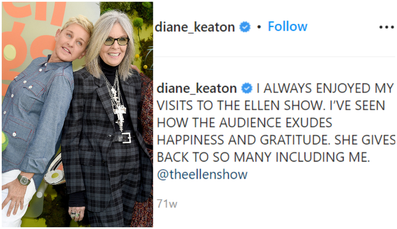 Diane Keaton Supports Ellen in ALL CAPS | Getty Images Photo by Gregg DeGuire/FilmMagic/Instagram/@diane_keaton