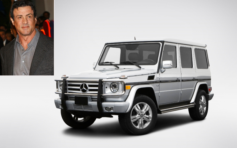 Sylvester Stallone - Mercedes-Benz G550 $166K | Getty Images Photo by Albert L. Ortega/WireImage & Alamy Stock Photo by Drive Images/Evox Productions