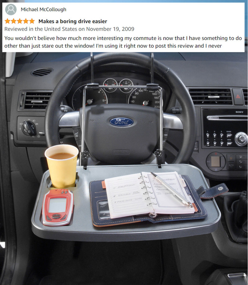 Steering Wheel Mounted Desk | Alamy Stock Photo