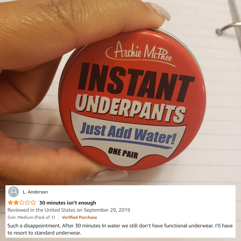 Archie Mcphee Instant Underpants | Facebook/@kahtrinah