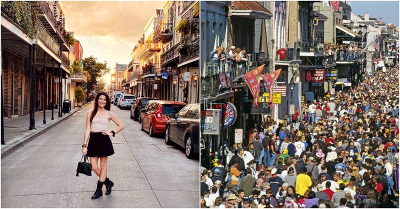Bourbon Street, New Orleans, Louisiana | Instagram/@kelseyyjaane & Alamy Stock Photo