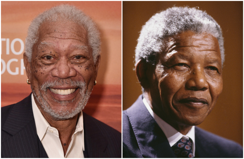 Morgan Freeman and Nelson Mandella | Getty Images Photo by Bryan Bedder/National Geographic & Georges De Keerle