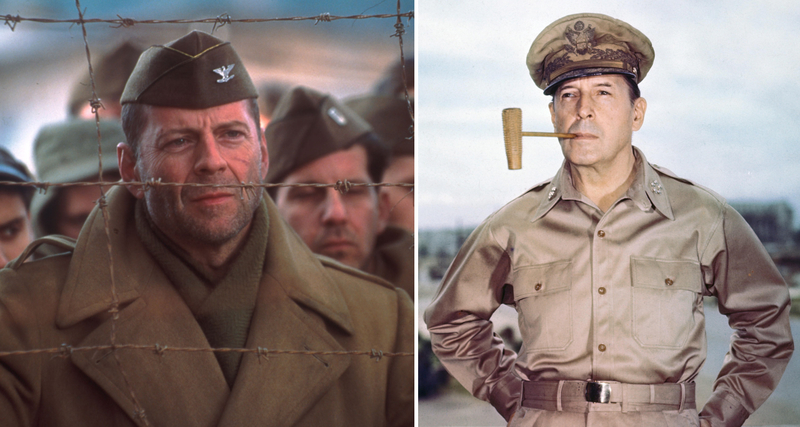 Bruce Willis and US Army General Douglas MacArthur | Alamy Stock Photo