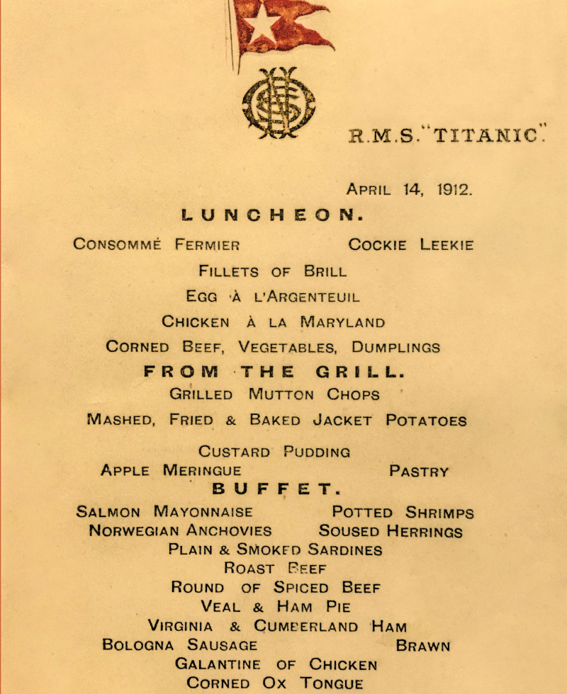 Die Mittagsmenükarte der Titanic war sehr teuer | Alamy Stock Photo