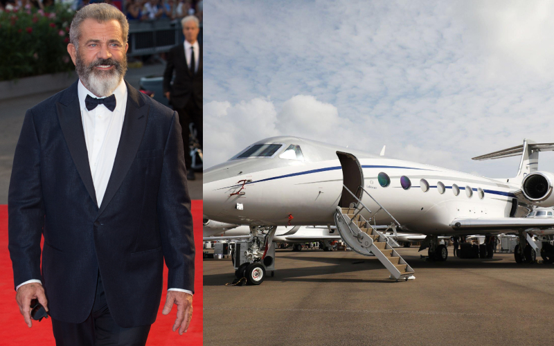 Mel Gibson – Gulfstream V, Estimated $40 Million | Shutterstock & Getty Images Photo by SeongJoon Cho/Bloomberg